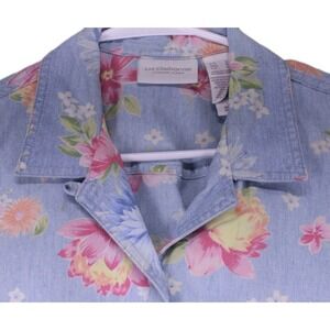 Liz Claiborne LizWear Jeans Women's Floral Print Short Sleeve Denim Shirt Size L